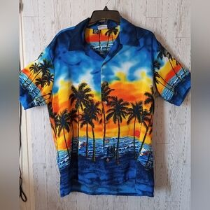 Kennington Tropical Sunset Hawaiian Button Up Shirt Men's Size L